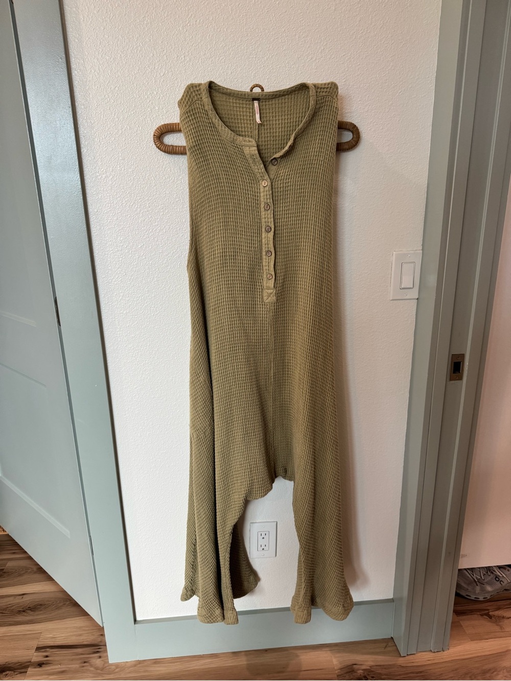 Free People Olive Sleeveless Waffle-Knit Harlem Romper